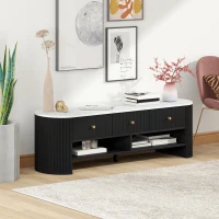 HOMCOM Móvel TV 140 cm Móvel para TV 165 cm Efeito Mármore com 3 Gavetas Frentes Caneladas 2 Prateleiras Preto(m-5)