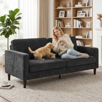 HOMCOM 3 Seater Sofa Button Tufted Upholstered Couch with Wood Legs for Living Room, Dark Grey(m-7)
