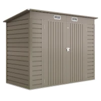 Outsunny Galpão de Jardim Metálico Abrigo de Ferramentas Porta Dupla 249x121x166/183 cm Cinza Claro(m-1)