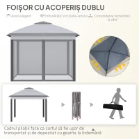 Outsunny Pavilion de Exterior Pliabil Reglabil pe Înălțime, cu Plase pentru Țânțari, 3.3x3.3x2.8 m, Gri(m-4)