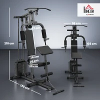 HOMCOM Station de Musculation Multifonction avec Stack de 65 kg, Double Poulie, Noir(m-3)