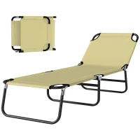 Outsunny Lettino da Giardino con Schienale Regolabile in 5 Posizioni, in Acciaio e Tessuto Oxford, 188x56x28 cm, Beige(m-11)