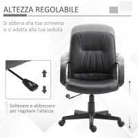 Vinsetto Sedia da Ufficio Ergonomica e Girevole, Poltrona da Ufficio con Altezza Regolabile in Finta pelle 60x60x94-103cm Nero(m-5)