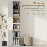 HOMCOM Badezimmerschrank Schmal Hochschrank mit 2 Türen, 2 Offenen Fächern, für Badezimmer 30 x 34,6 x 182 cm Weiß(m-4)