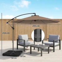 Outsunny Ombrellone Decentrato a 6 Stecche con Manovella e Base a Croce, in Metallo e Poliestere, Ø292x247 cm, Caffè(m-3)