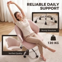 HOMCOM Chaise Bureau en Velours, Chaise Coiffeuse avec Dossier en Pétale, Hauteur Réglable, Fonction Bascule, Rose(m-4)