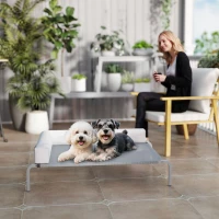 PawHut Cama para Cães ao Ar Livre Cama Elevada para Cães de Porte Médio com Almofada em L 110x75x30 cm Cinza claro(m-4)