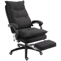 Vinsetto Poltrona de escritório com massagem, cadeira de escritório, cadeira ergonómica com altura ajustável, encosto reclinável, apoio para pés integrado e controlo remoto com fio, giratória a 360°, tecido de linho preto(m-7)