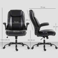 HOMCOM Cadeira de Escritório com Apoios de Braço Rebatíveis Cadeira Ergonômica Altura Ajustável Função de Balanço Preto(m-3)