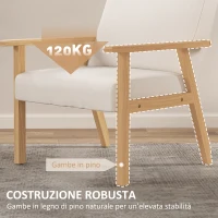 HOMCOM Poltrona d'Arredo in Stile Scandinavo in Legno di Pino con 2 Cuscini, 64x70x72 cm, Crema e color Legno(m-6)