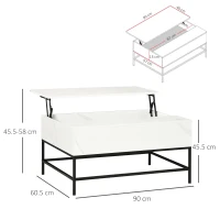 HOMCOM Modern Lifting Coffee Table with Hidden Compartment, Storage Coffee Table for Living Room, Faux Marble White(m-3)