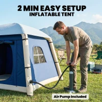 Outsunny Inflatable Camping Tent with Hand Pump, Easy Setup 1/2 Person Blackout Blow Up Tent, Dark Blue(m-4)