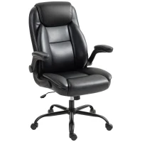 HOMCOM Cadeira de Escritório com Apoios de Braço Rebatíveis Cadeira Ergonômica Altura Ajustável Função de Balanço Preto(m-7)