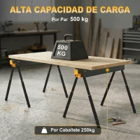 HOMCOM Set de 2 Caballetes para Sierra Plegables Altura Ajustable para Madera 2x4 con Asa Ganchos Soporta hasta 500 kg Negro(m-4)