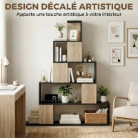 HOMCOM Étagère de rangement, bibliothèque géométrique à 5 niveaux, pour bureau, salon, chambre, noir et bois naturel(m-4)