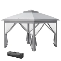 Outsunny Pavilion de Exterior Pliabil Reglabil pe Înălțime, cu Plase pentru Țânțari, 3.3x3.3x2.8 m, Gri(m-11)