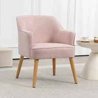 HOMCOM Butaca de Salón Moderna Sillón Individual Tapizado en Lino con Patas de Madera Carga 120 kg 64,5x65x79,5 cm Rosa(m-10)