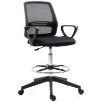 Vinsetto Bürostuhl Ergonomischer Schreibtischstuhl mit Armlehnen und Verstellbarer Fußring, Höhenverstellbarer Drehstuhl mit Netzbespannung Schwarz(m-11)