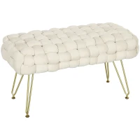 HOMCOM Moderner Sitzhocker mit Metallbeinen, gepolstertem Sitz, für Wohnzimmer, Schlafzimmer, Flur, Cremeweiß(m-1)