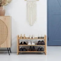 HOMCOM 3-Tier Shoe Rack, Bamboo Shoe Storage Organizer with Slatted Shelves, Free Standing Shoe Shelf Stand for 9 Pairs of Shoes for Entryway, Hallway, Natural(m-10)