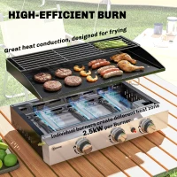 Outsunny 3 Burner Grill Griddle, Portable Gas Plancha with Warming Rack, 7.5 kW, Tabletop Gas BBQ with Grease Cup, Black(m-4)
