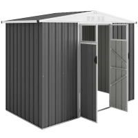 Outsunny Abrigo de Jardim em Metal 2,7 m² com Janela 4 Aberturas e Porta com Fechadura 246x117x180 cm Cinza(m-7)