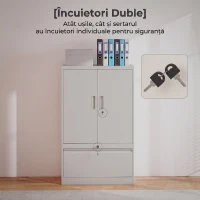 HOMCOM Dulap de Birou din Oțel cu Raft Interior Reglabil și Sertar, 80x40x130 cm, Alb(m-6)