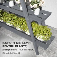 Outsunny Suport pentru Plante Vertical cu 3 Niveluri, din Lemn de Brad, 100x36x112 cm, Gri(m-7)