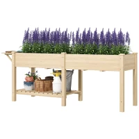 Outsunny Jardinieră Ridicată cu Măsuță Laterală și Raft pentru Unelte Inferior, din Lemn de Molid, 207x59x78 cm(m-12)