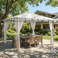Outsunny Carpa para Jardín con Techo Doble Cenador con Paredes de Malla UPF50+ para Exterior Terraza 360x300x275 cm Crema y Teca(m-2)