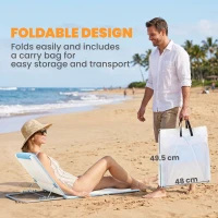 Outsunny Set of 2 Foldable Garden Beach Chair Mat, Lightweight Outdoor Sun Lounger Seats with Adjustable Back, Metal Frame, PE Fabric Head Pillow and Carry Bag, Cream White(m-7)