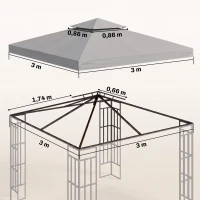 Outsunny Ersatzdach für Pavillon 3 x 3 m wasserdicht Pavillondach mit Doppeldach Ablauflöcher Hellgrau(m-3)