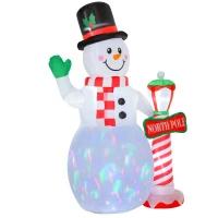 HOMCOM Weihnachtsdeko, aufblasbarer Schneemann, 2,4 m, LED-Beleuchtung, Gebläse, Weiß(m-11)