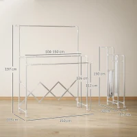 HOMCOM Stendibiancheria Pieghevole con 3 Barre Regolabili, Ruote Girevoli e Struttura in Acciaio Inox, Argento(m-3)