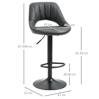 HOMCOM Bar Stools Set of 2, PU Leather Swivel Barstools with Backrest and Footrest for Kitchen, Counter, Breakfast Bar, Grey(m-3)