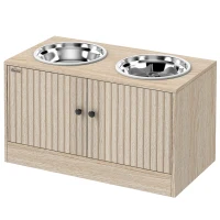PawHut Hundefutterstation mit 2 Edelstahl-Näpfen, Schrank für Utensilien, für große Hunde, Zubehör, Holz(m-11)