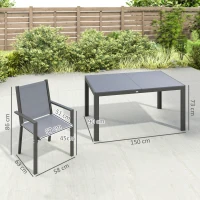 Outsunny Set da Giardino con 6 Sedie Impilabili e Tavolo da Pranzo Rettangolare, Grigio Chiaro(m-3)