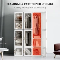 HOMCOM Portable Clothes Wardrobe for Bedroom, Foldable Clothes Organiser with Cube Storage, Hanging Rods, Magnet Doors, White(m-4)