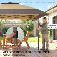 Outsunny Gazebo Pieghevole 4x4 m con 4 Zanzariere Laterali, Doppio Tetto e Sacchi di Sabbia, Cachi e Marrone(m-7)