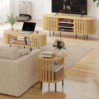 HOMCOM Meuble TV, meuble télé pour téléviseur 60 pouces, 2 portes à lattes, 140x40x52cm, bois naturel(m-9)