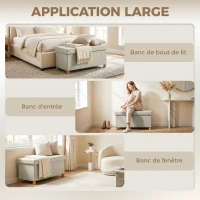 HOMCOM Banc de rangement bout de lit pliable volume 67 L capacité de charge 120 kg avec couvercle 76L x 38l x 38H cm crème(m-6)