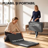 HOMCOM Saltea de Gimnastică Pliabilă, Saltea Fitness Groasă de 5 cm și Antiderapantă, 180x80x5 cm, Gri(m-4)