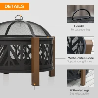 Outsunny Metal Large Firepit Bowl Outdoor 2-In-1 Round Fire Pit Brazier w/ Lid,  BBQ Grill, Poker for Backyard, Camping, Bonfire, Wood Burning Stove, 78 x 78 x 60cm, Black(m-4)