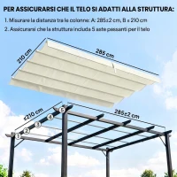 Outsunny Telo Pergola per Esterni Anti UV in Poliestere Bianco Crema con 8 Fori di Drenaggio, 286x245 cm(m-4)