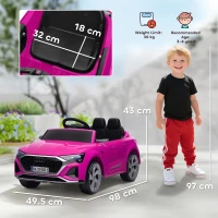 AIYAPLAY Audi Q8 etron Sportback Licensed Ride on Car with Remote Control, Four-Wheel Suspension, Soft Start for Ages 3-4, Pink(m-3)