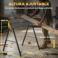 HOMCOM Set de 2 Caballetes para Sierra Plegables Altura Ajustable para Madera 2x4 con Asa Ganchos Soporta hasta 500 kg Negro(m-5)