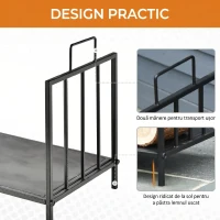 Outsunny Suport pentru lemne de foc, greutate maximă 25kg, pentru interior și exterior, cu 2 mânere, din metal, 44.5x33x46.5 cm, negru(m-8)