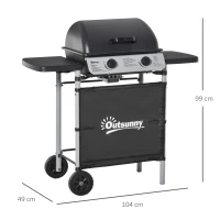 Outsunny 2 Burner Gas BBQ Trolley with Lid, 5.6 kW Gas Barbecue Grill with Wheels, Side Shelves for Home Patio Garden Party Outdoor Cooking, Black(m-3)