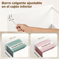 HOMCOM Mueble para Impresora con Ruedas 3 Cajones Barra Ajustable 2 Estantes Abiertos y Asas para Documentos Tamaño A4 Blanco(m-4)