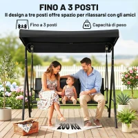 Outsunny Dondolo da Giardino a 3 Posti con Tettuccio, Seduta Traspirante e Telaio in Acciaio, Nero(m-6)